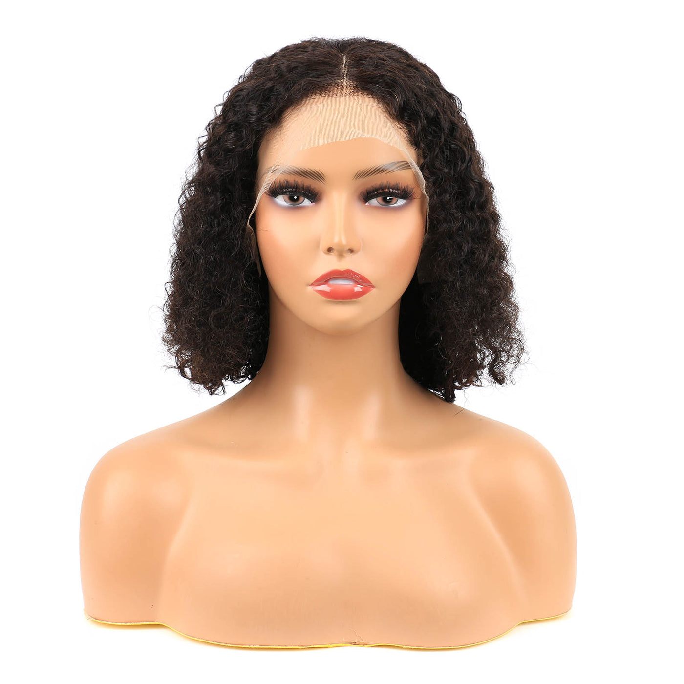 Natural Black Bob Lace Wig Human Hair Deep Wave 13x4 HD Transparent Lace Frontal Wig Free Part 150% Density