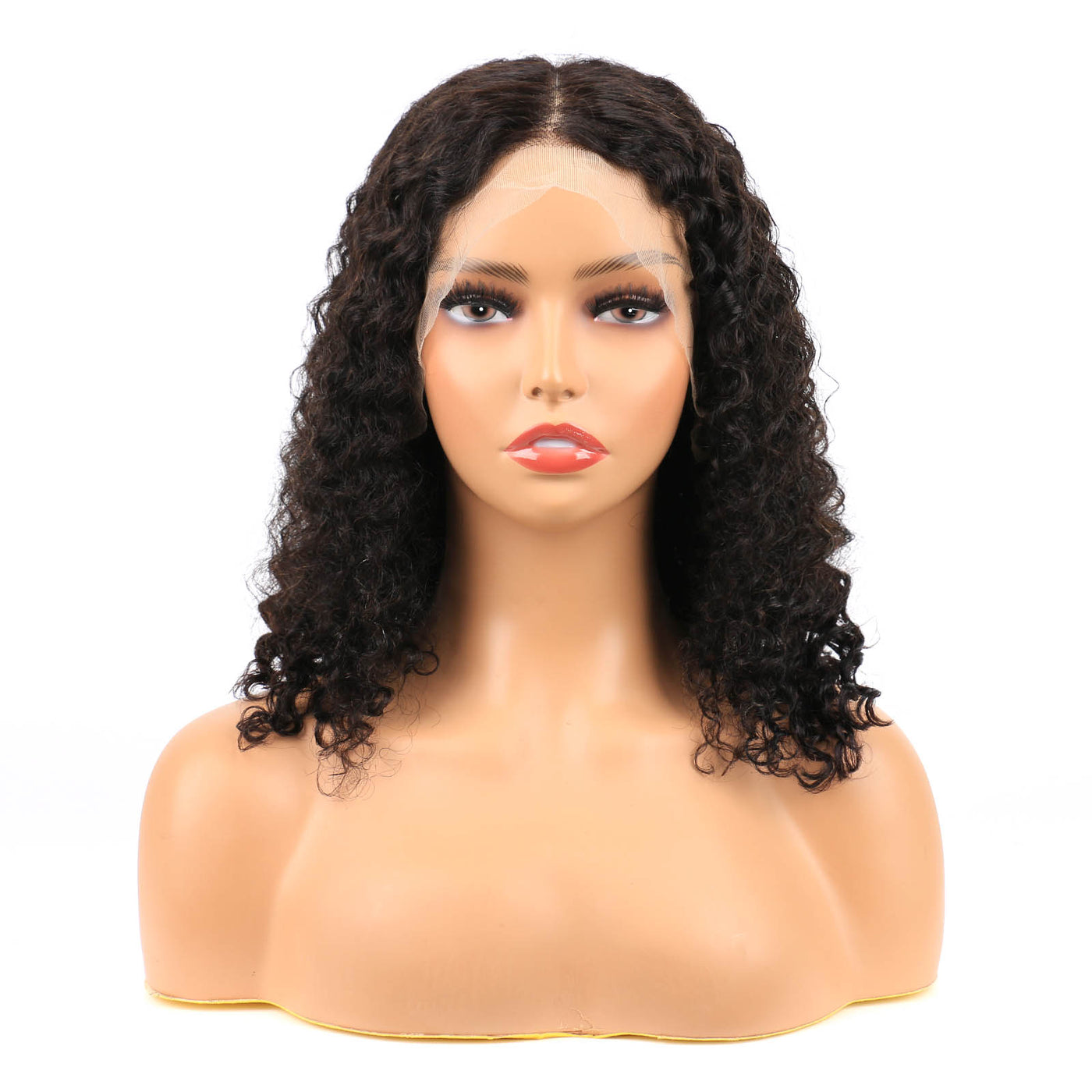 Natural Black Bob Lace Wig Human Hair Deep Wave 13x4 HD Transparent Lace Frontal Wig Free Part 150% Density