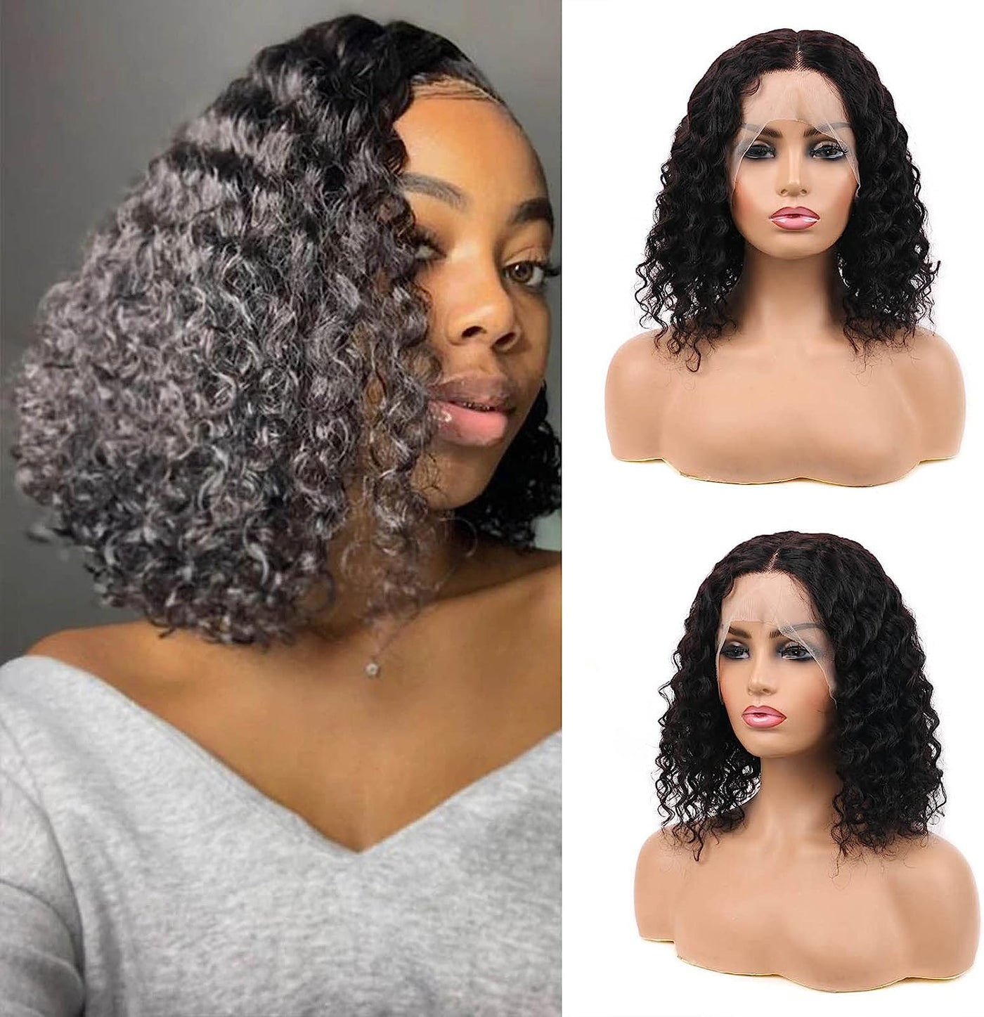 T Part Bob Wigs Human Hair Deep Wave Remy Hair Lace Wigs Short Bob Wigs Blunt Cut