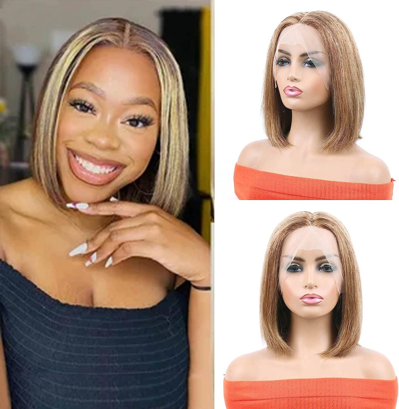 T Part Wig Human Hair Bob Wigs 4/27 Highlight Short Bob Straight Hair Wigs for Women