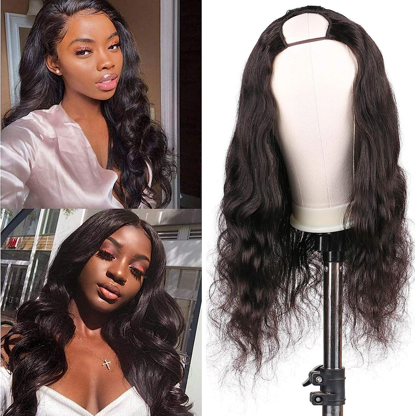 U Part Wigs Human Hair Body Wave Remy Hair Clip In Glueless Wigs For Women Natural Black