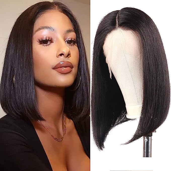 13x4 Lace Front Bob Wigs Human Hair Straight 150% Density HD Transparent Lace Natural Black