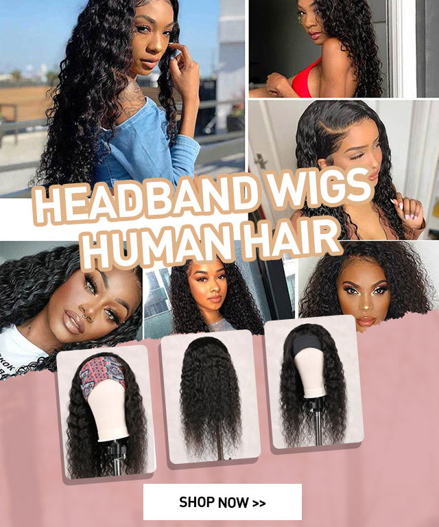 Headband Wig Human Hair Curly Wigs for Black Women 150% Density Brazilian Remy Water Wave Glueless Wig Natural Color