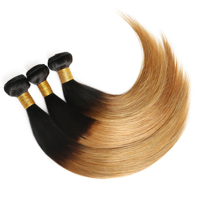 1b/27 Human Hair Straight Bundles 2 Tone Ombre Honey Blonde Hair Extensions with Black Roots