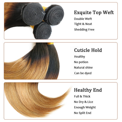 1b/27 Human Hair Straight Bundles 2 Tone Ombre Honey Blonde Hair Extensions with Black Roots