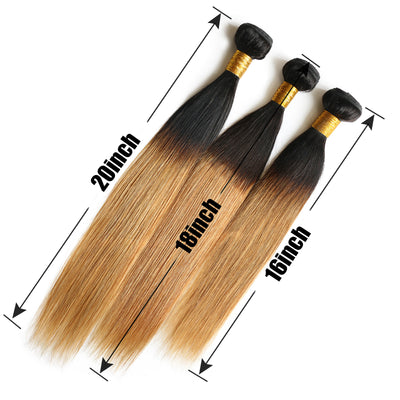 1b/27 Human Hair Straight Bundles 2 Tone Ombre Honey Blonde Hair Extensions with Black Roots