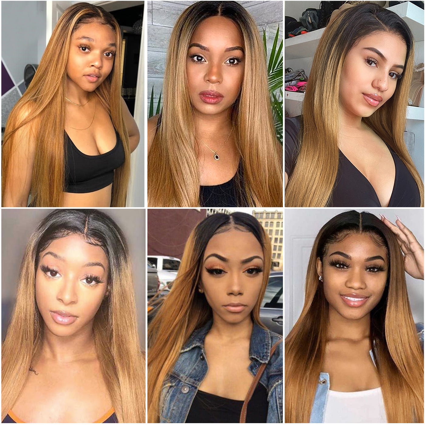 1b/27 Human Hair Straight Bundles 2 Tone Ombre Honey Blonde Hair Extensions with Black Roots