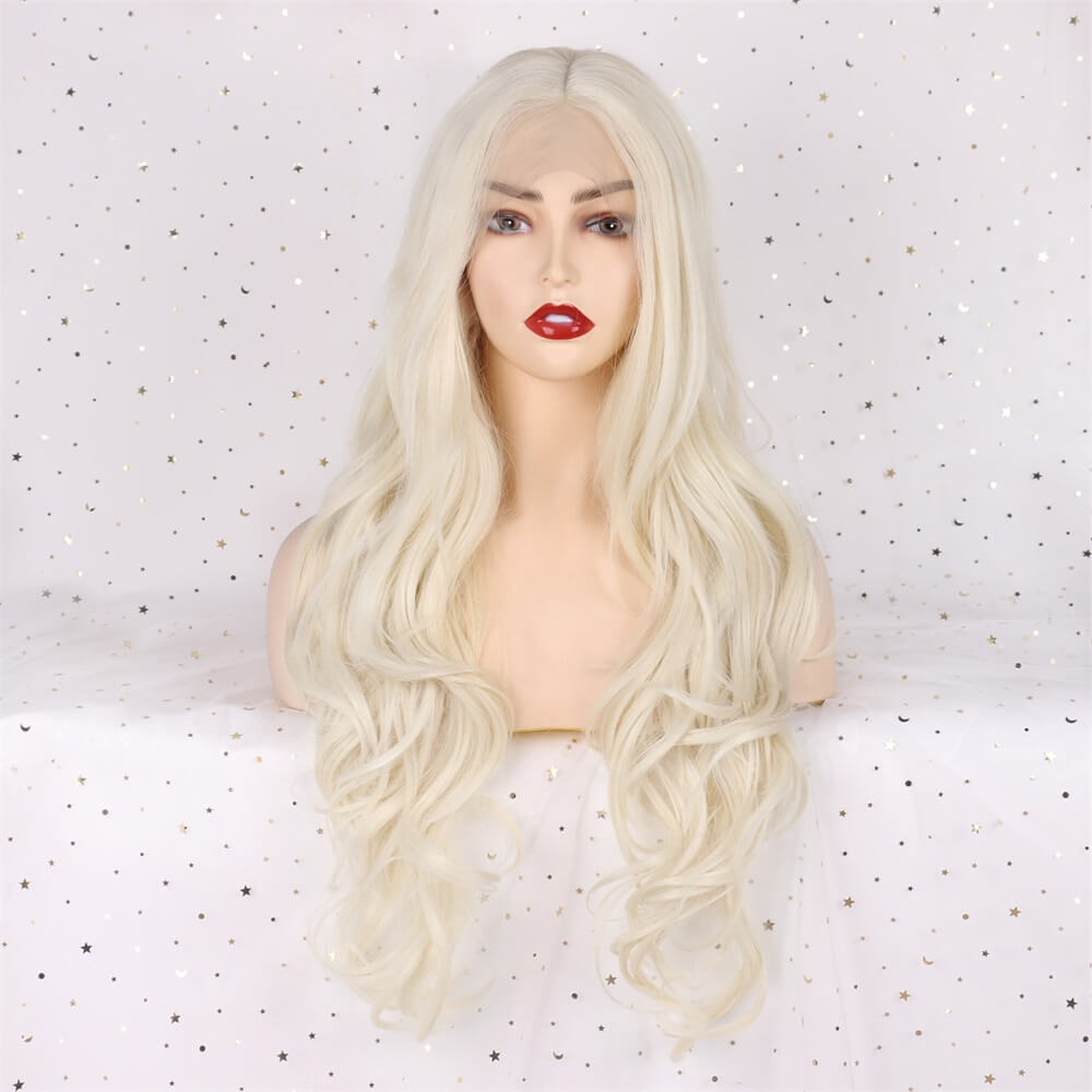 T-part 613 Blonde Synthetic Lace Front Wig Middle Part Lace Wigs With Baby Hair Straight Blonde Heat Resistant Synthetic Hair Wigs 150% Density