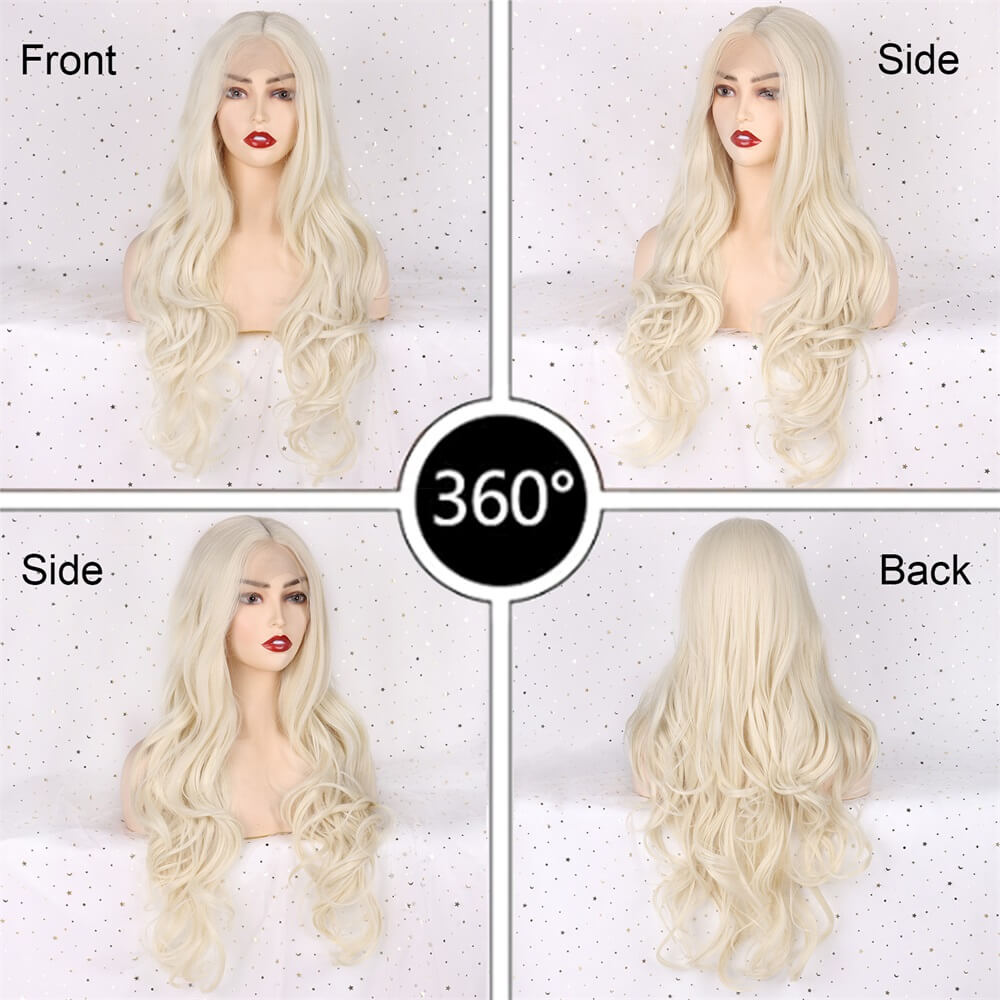 T-part 613 Blonde Synthetic Lace Front Wig Middle Part Lace Wigs With Baby Hair Straight Blonde Heat Resistant Synthetic Hair Wigs 150% Density