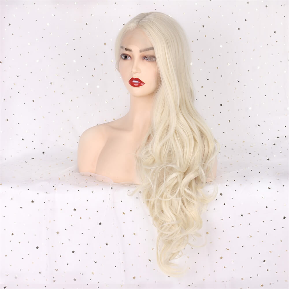 T-part 613 Blonde Synthetic Lace Front Wig Middle Part Lace Wigs With Baby Hair Straight Blonde Heat Resistant Synthetic Hair Wigs 150% Density