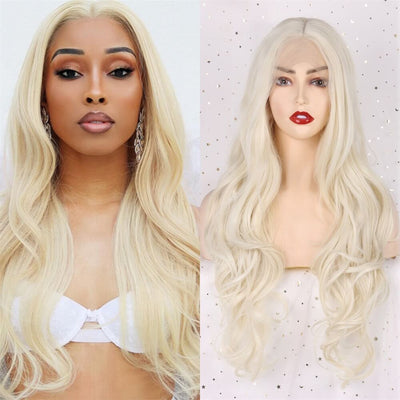 T-part 613 Blonde Synthetic Lace Front Wig Middle Part Lace Wigs With Baby Hair Straight Blonde Heat Resistant Synthetic Hair Wigs 150% Density