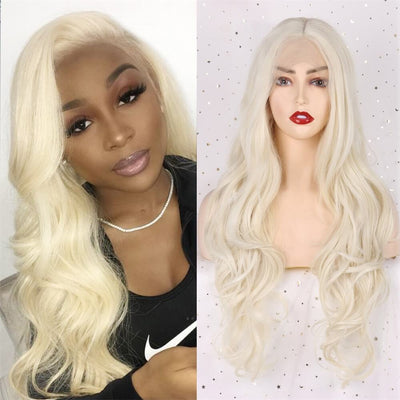 T-part 613 Blonde Synthetic Lace Front Wig Middle Part Lace Wigs With Baby Hair Straight Blonde Heat Resistant Synthetic Hair Wigs 150% Density