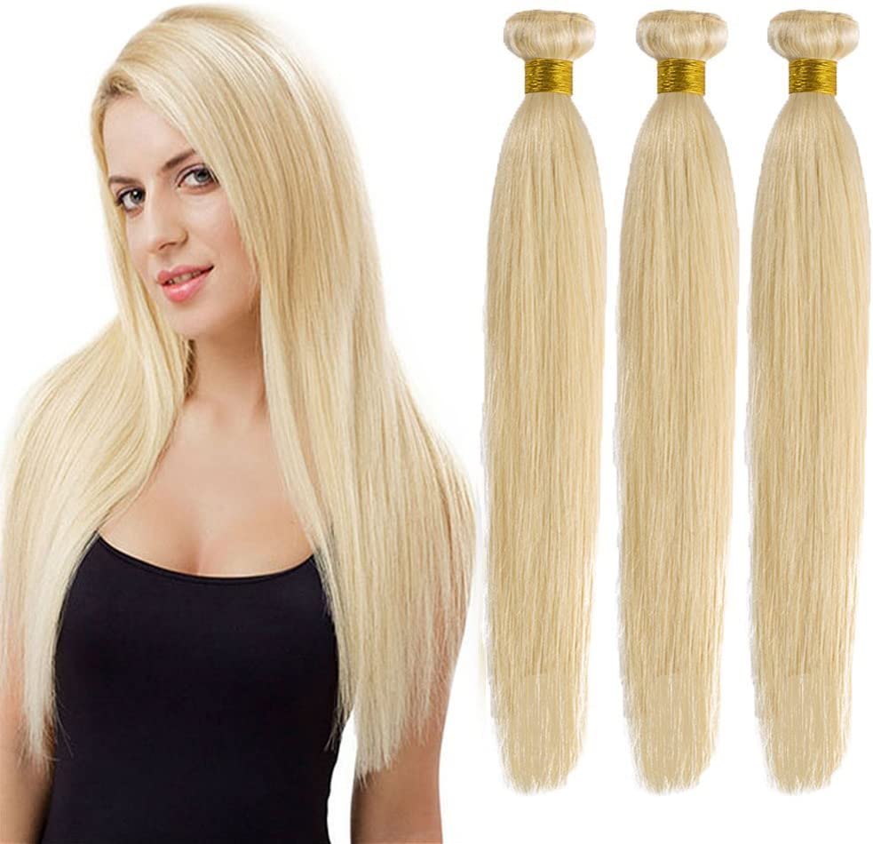 Human Hair Weave Straight Bundles 613 Bleach Blonde Real Remy Natural Hair Extensions Weft