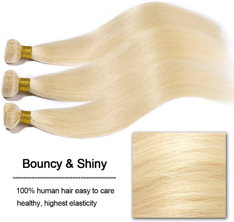 Human Hair Weave Straight Bundles 613 Bleach Blonde Real Remy Natural Hair Extensions Weft