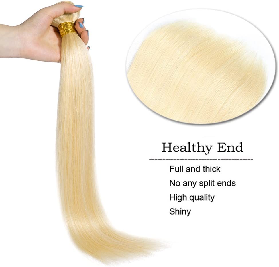 Human Hair Weave Straight Bundles 613 Bleach Blonde Real Remy Natural Hair Extensions Weft