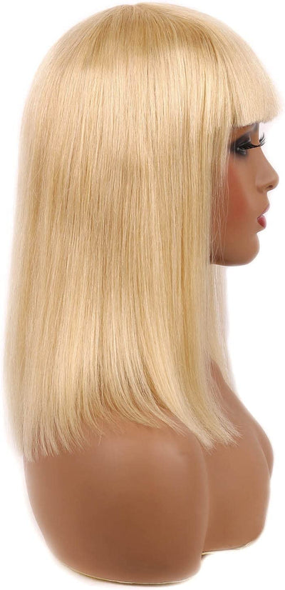 613 Bob Wigs Human Hair Straight Short Blonde Wigs Remy Hair Wigs with Bangs for Women Blunt Cut