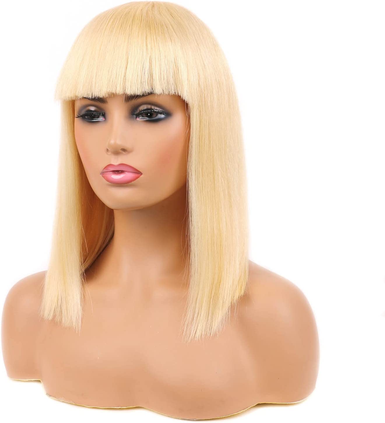 613 Bob Wigs Human Hair Straight Short Blonde Wigs Remy Hair Wigs with Bangs for Women Blunt Cut