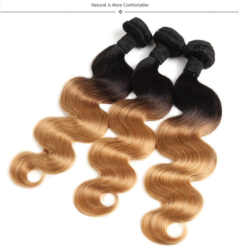 1B27 Ombre Honey Blonde Golden Body Wave 3 Bundles 100% Remy Human Hair Weave