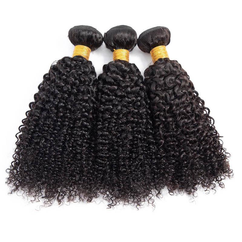 Daimer Brazilian Kinky Curly Hair Weave 3 Bundles With Closure Virgin Human Hair Weaving With 4x4 Lace Closure