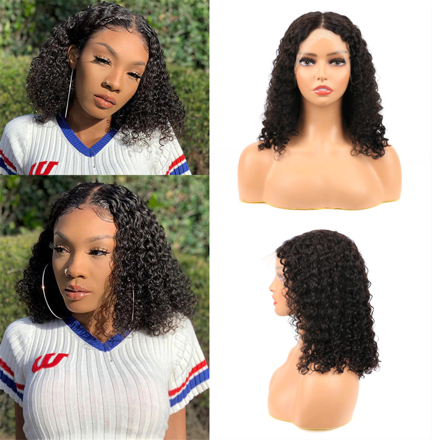 Natural Black Bob Lace Wig Human Hair Deep Wave 13x4 HD Transparent Lace Frontal Wig Free Part 150% Density