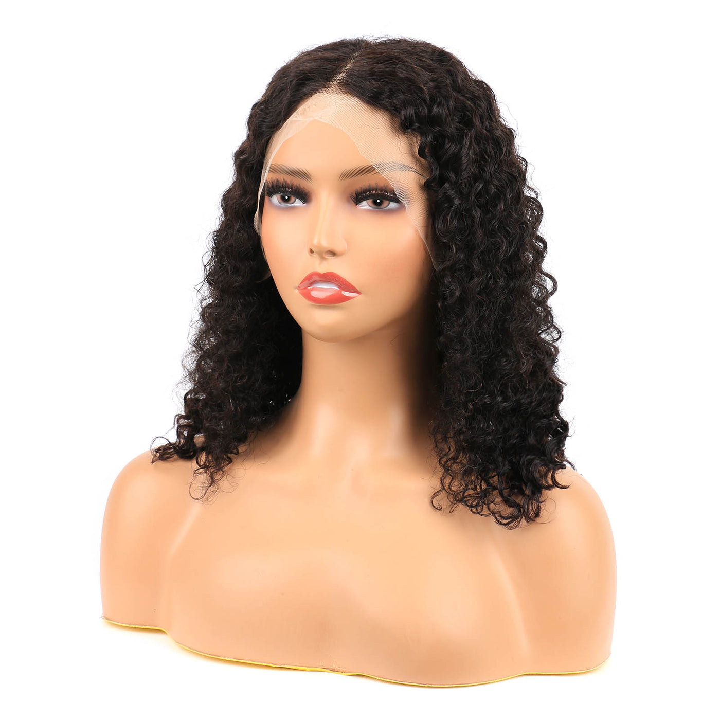 Natural Black Bob Lace Wig Human Hair Deep Wave 13x4 HD Transparent Lace Frontal Wig Free Part 150% Density