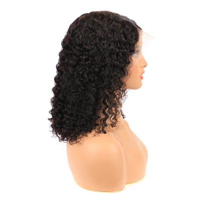 Natural Black Bob Lace Wig Human Hair Deep Wave 13x4 HD Transparent Lace Frontal Wig Free Part 150% Density