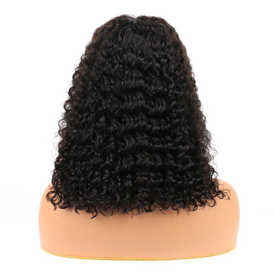 Natural Black Bob Lace Wig Human Hair Deep Wave 13x4 HD Transparent Lace Frontal Wig Free Part 150% Density