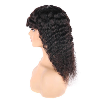 Human Hair Wigs With Bangs Deep Curly Wigs Brazilian Remy Human Hair Deep Wave Wigs For Women Natural Color