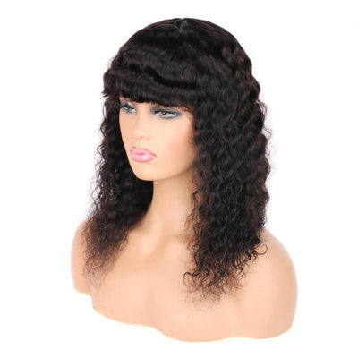 Human Hair Wigs With Bangs Deep Curly Wigs Brazilian Remy Human Hair Deep Wave Wigs For Women Natural Color