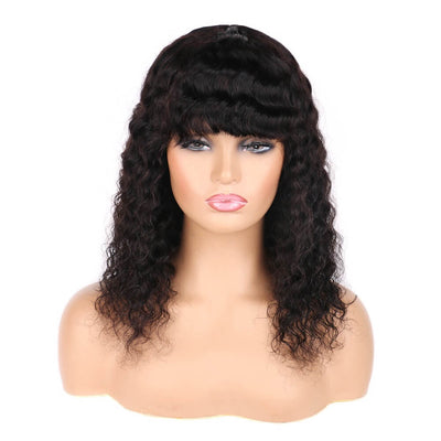 Human Hair Wigs With Bangs Deep Curly Wigs Brazilian Remy Human Hair Deep Wave Wigs For Women Natural Color