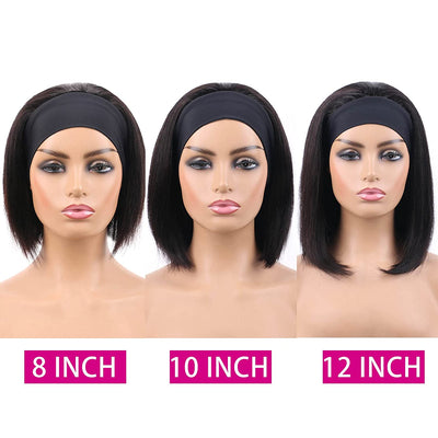 Headband Bob Wigs Human Hair Straight Short Bob Remy Hair Wigs Blunt Cut 150 Density