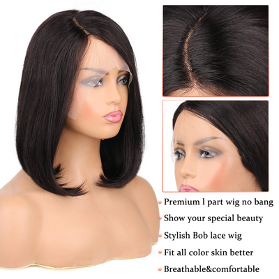 Bob Wig Right Side Part Human Hair Straight L Part Glueless Wigs for Women 150% Density