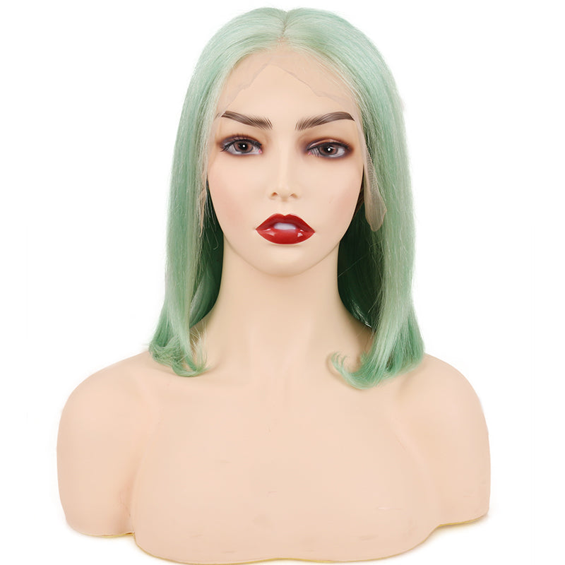 Mint Green Straight Bob Lace Front Wigs Human Hair for Women Remy Hair 13x4 Lace Frontal Bob Wigs Natural Hairline