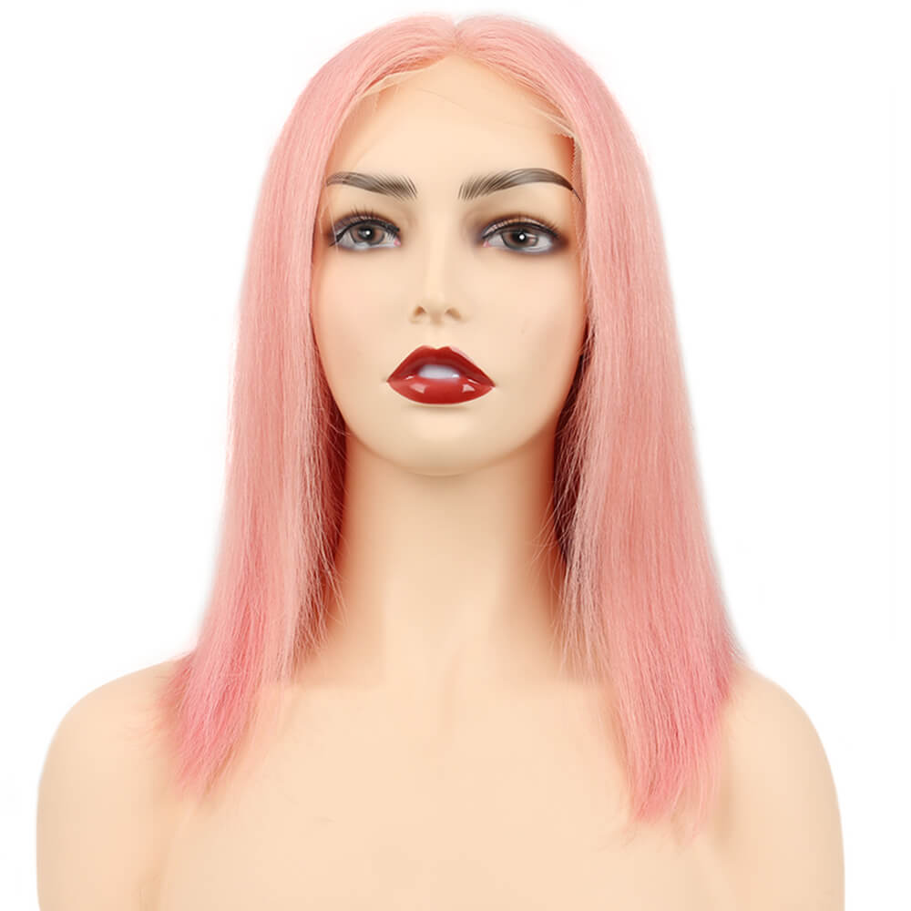 Pink Straight Bob Wig Human Hair wig for women Lace Front Wig, Brazilian Remy Hair 13*4 Lace Frontal Bob Wigs Natural Hairline