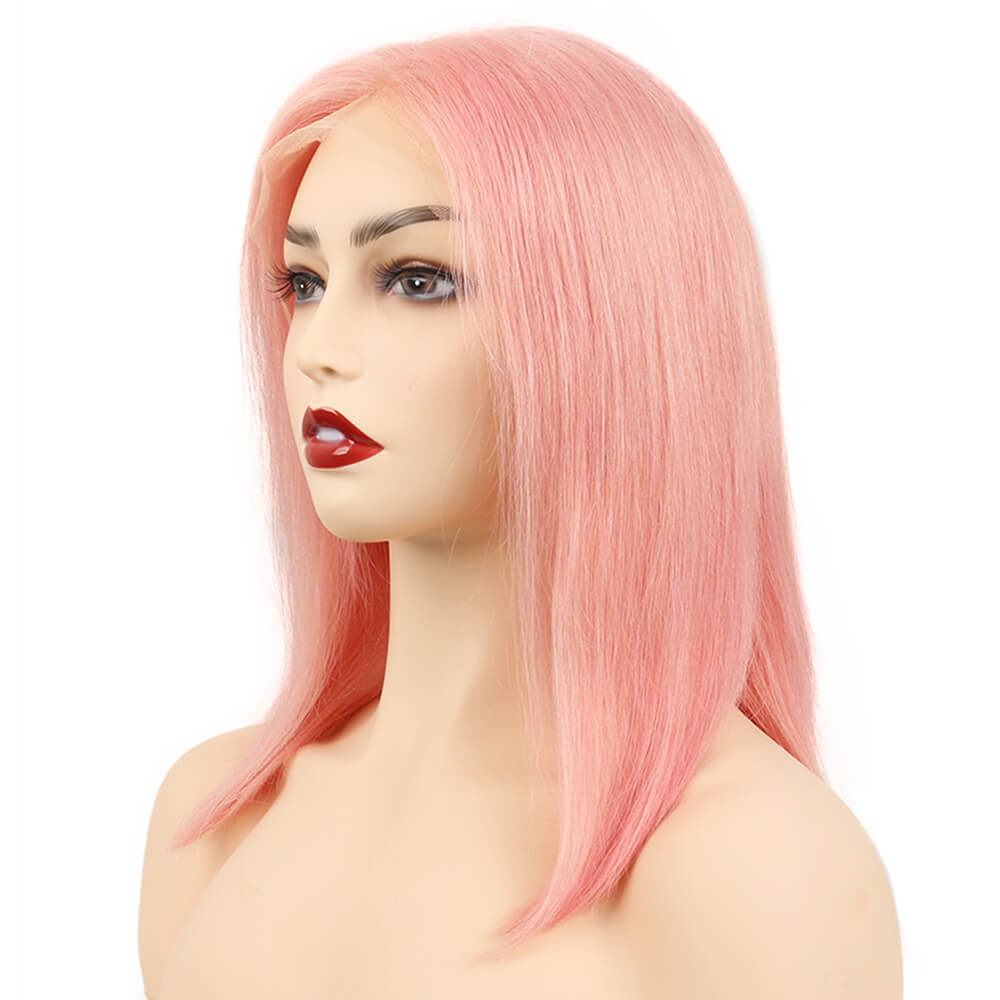 Pink Straight Bob Wig Human Hair wig for women Lace Front Wig, Brazilian Remy Hair 13*4 Lace Frontal Bob Wigs Natural Hairline