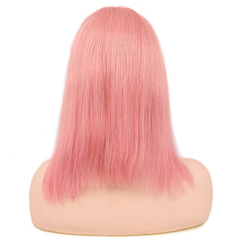 Pink Straight Bob Wig Human Hair wig for women Lace Front Wig, Brazilian Remy Hair 13*4 Lace Frontal Bob Wigs Natural Hairline