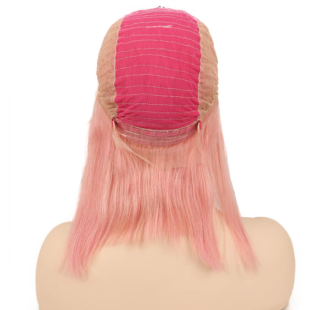 Pink Straight Bob Wig Human Hair wig for women Lace Front Wig, Brazilian Remy Hair 13*4 Lace Frontal Bob Wigs Natural Hairline