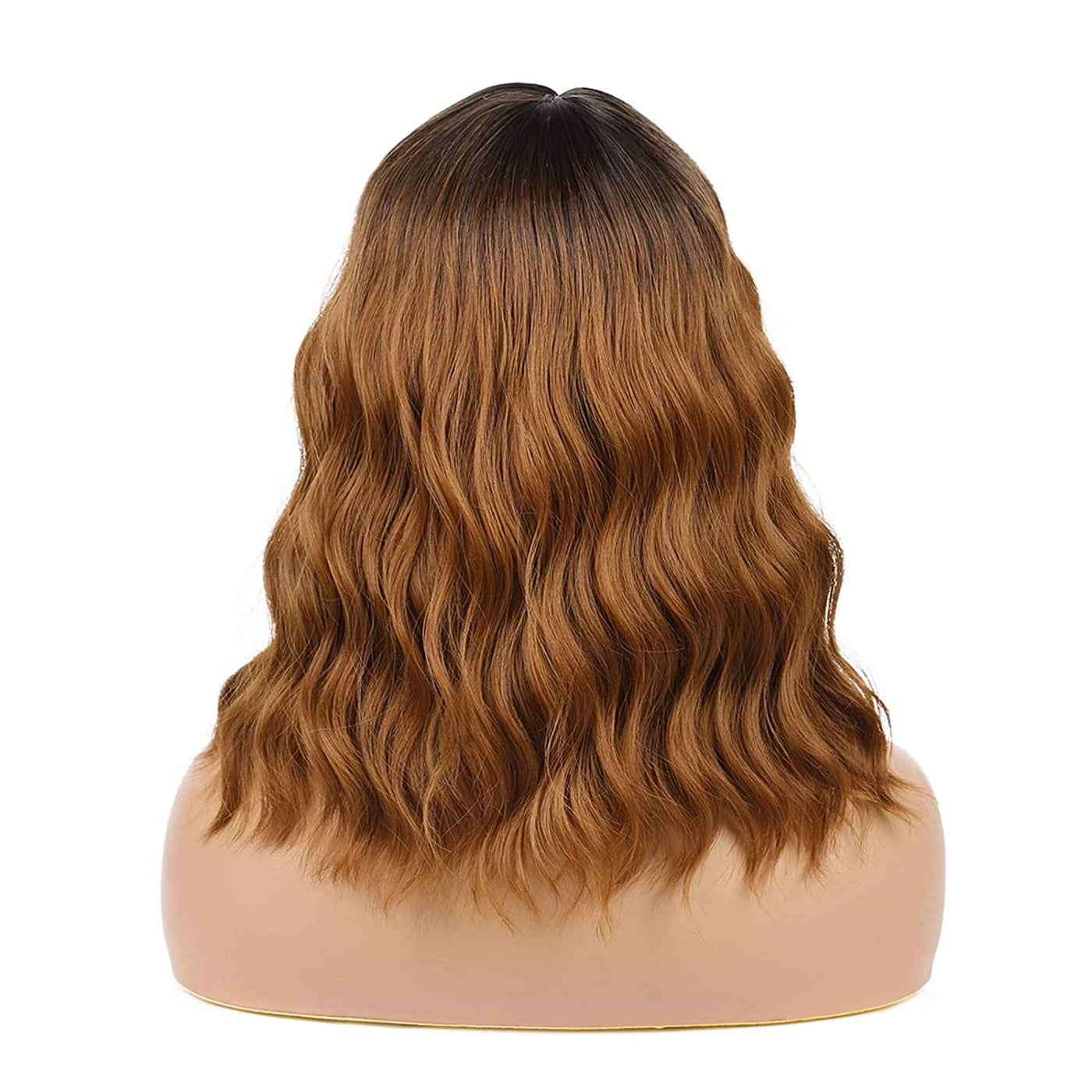 14 inch Wavy Curly Synthetic Hair Wigs With Fringes Natural Black Color Wigs Bob Middle Parting With Simulation Scalp Heat Resistant Women Realistic Wig