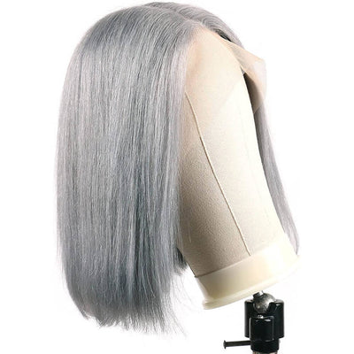 T Part Wig Short Gray Bob Wigs for Women  Straight Human Hair Wigs Transparent Lace Front 10 Inch Blunt Cut