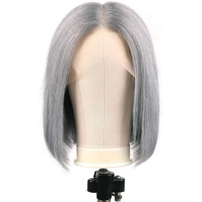 T Part Wig Short Gray Bob Wigs for Women  Straight Human Hair Wigs Transparent Lace Front 10 Inch Blunt Cut