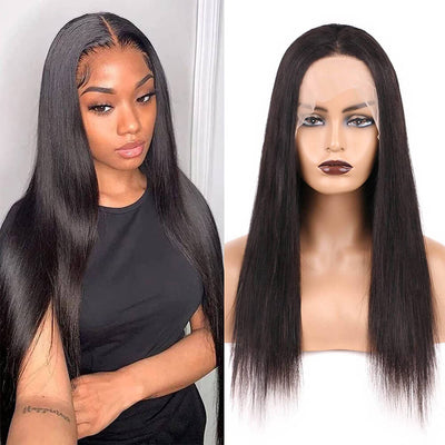 T Part Wig Human Hair Straight Hair Glueless Lace Wigs Middle Part No Bang Can be Styled