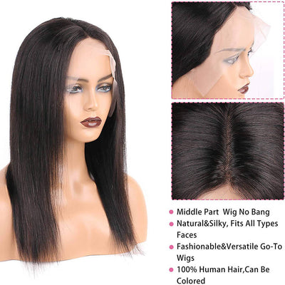 T Part Wig Human Hair Straight Hair Glueless Lace Wigs Middle Part No Bang Can be Styled