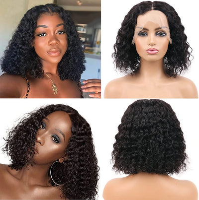 T Part Bob Wigs Human Hair Water Wave Remy Hair Lace Wigs Middle Part 150 Density