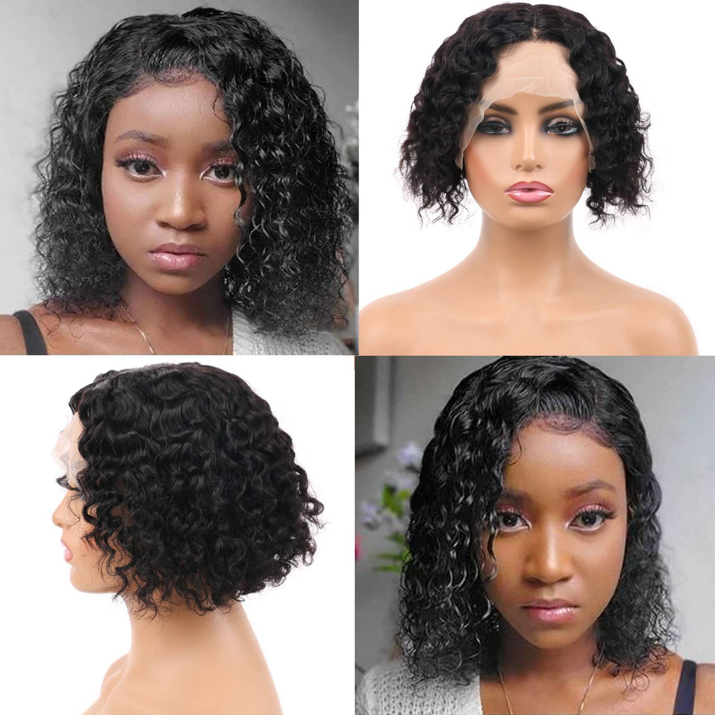 T Part Bob Wigs Human Hair Water Wave Remy Hair Lace Wigs Middle Part 150 Density