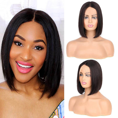 T Part Bob Lace Wig Glueless Straight Human Hair Wigs Middle Parting Wig for Women 150% Density Bob Wigs Blunt Cut