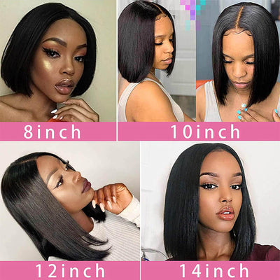 T Part Bob Lace Wig Glueless Straight Human Hair Wigs Middle Parting Wig for Women 150% Density Bob Wigs Blunt Cut