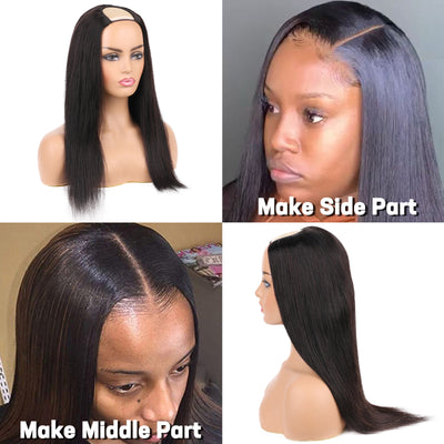 U Part Human Hair Wigs Silky Straight Half Wig Glueless without Sewing Wigs 150% Density