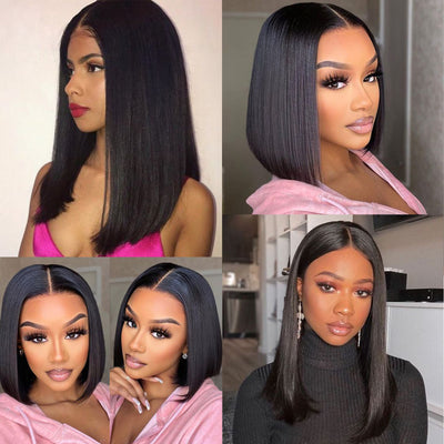 U Part Bob Wigs Human Hair For Women Remy Hair Clip in Short Straight Glueless Wig