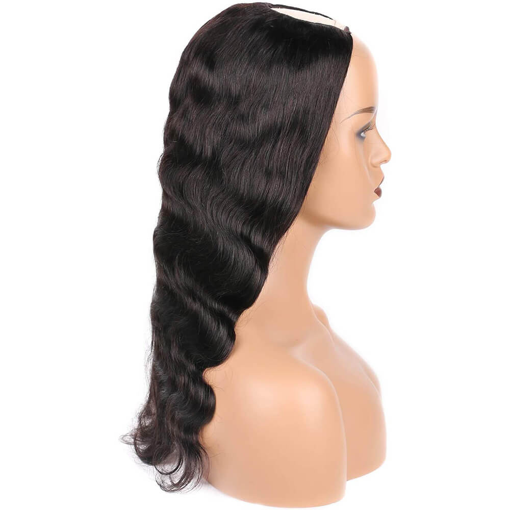 U Part Wigs Human Hair Body Wave Wigs Brazilian Remy Hair Wigs Clip In Half Wigs For Black Women 150% Density Natural Color