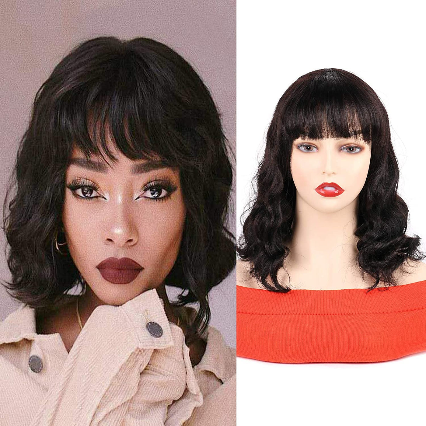 Bob Wig Human Hair Body Wave Remy Hair Glueless Wig for Women 150% Density Can be Colored